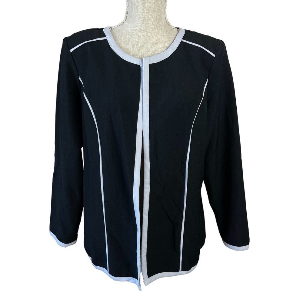 Anthony Richards Womens Blazer Jacket Sz 16 Black White Open Front Office
